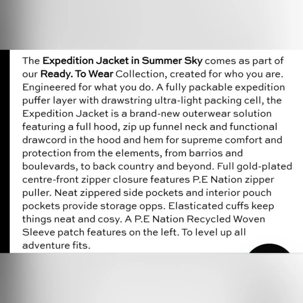 P.E Nation NWT expedition Jacket in summer sky size xs/tp.